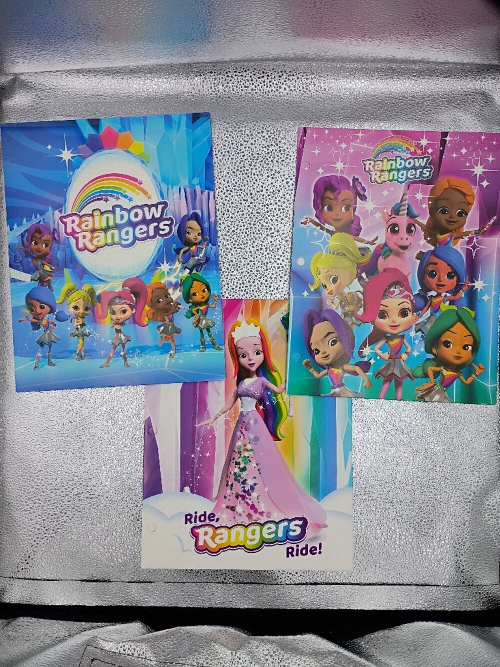3-Pc Rainbow Rangers Heavy Duty 3-Ring Glossy Folders Glitter School Supplies